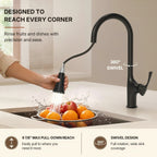 Pull-Down Single Handle Kitchen Faucet with High-Arc Spout LP0669-CF - Matte Black