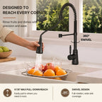 Commercial Style Dual Function Single Handle Pull Down Kitchen Faucet LP23-CF - Matte Black