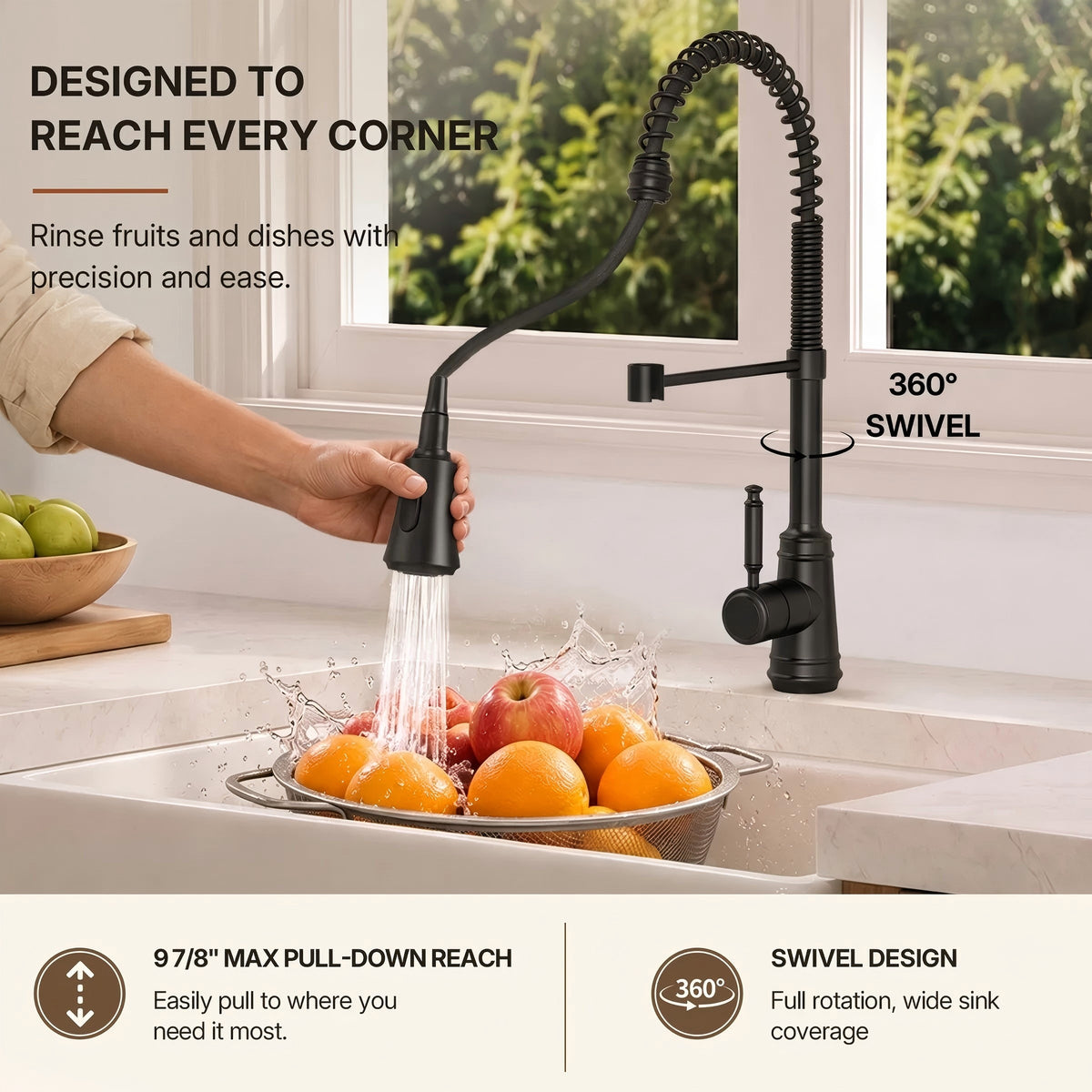 Commercial Style Dual Function Single Handle Pull Down Kitchen Faucet LP23-CF - Matte Black