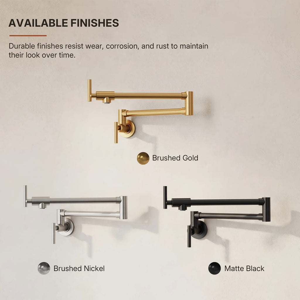 Wall Mount Pot Filler Faucet with Retractable Arm, 2-Handle Kitchen Faucet for Stove Use LP170-CF - Brushed Gold