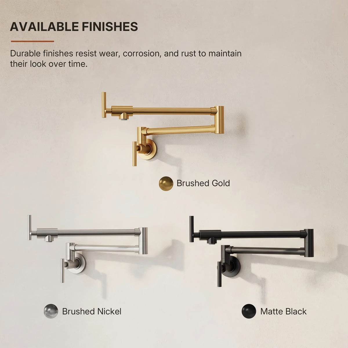 Wall Mount Pot Filler Faucet with Retractable Arm, 2-Handle Kitchen Faucet for Stove Use LP170-CF - Brushed Gold