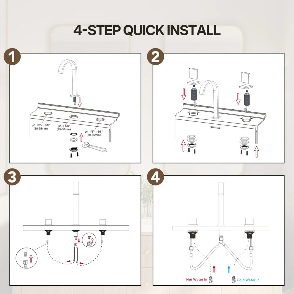 Widespread Bathroom Faucet 3 Hole, 2-handle Bathroom Sink Faucet with Drain Assembly LP0054568-YS - Brushed Gold