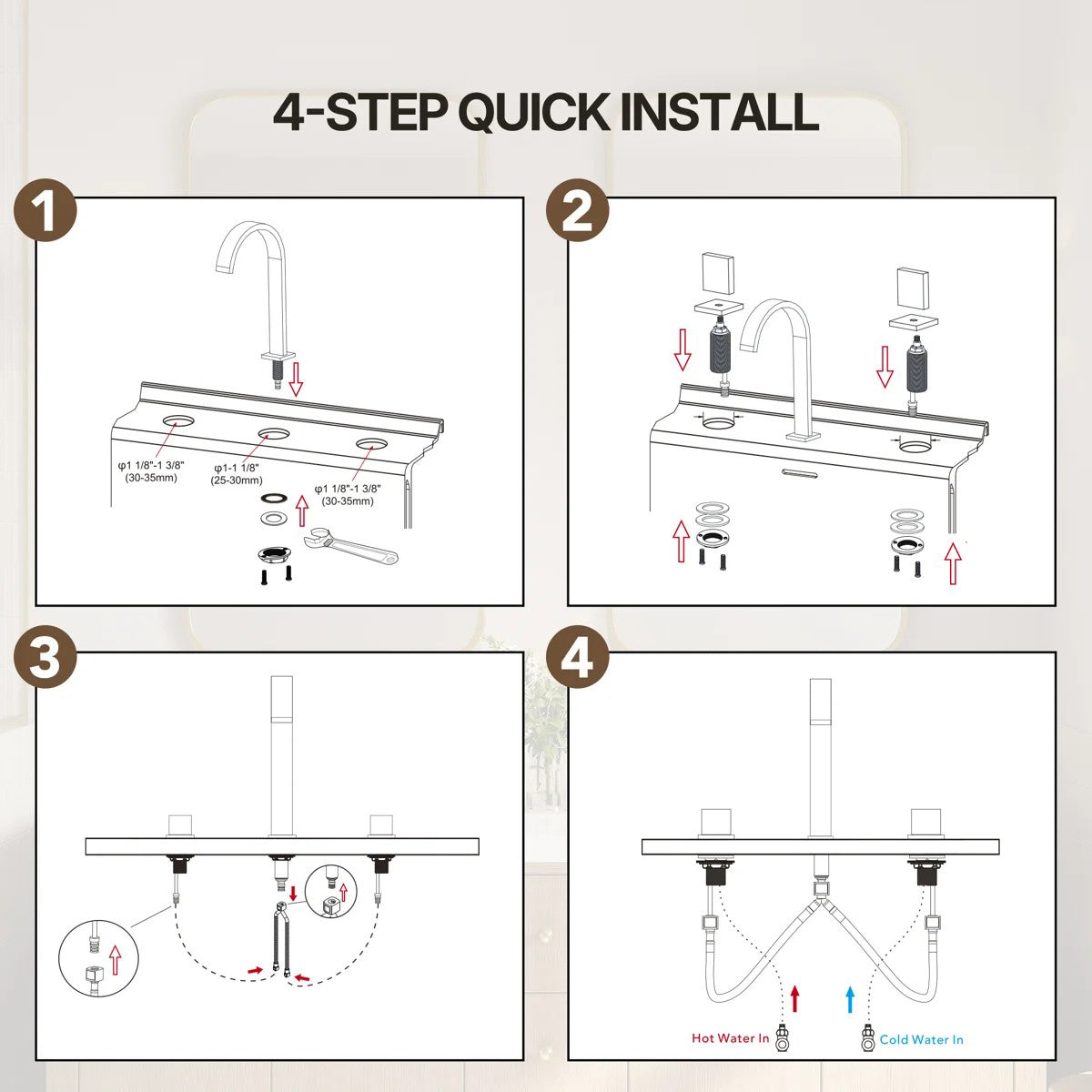 Widespread Bathroom Faucet 3 Hole, 2-handle Bathroom Sink Faucet with Drain Assembly LP0054568-YS - Brushed Gold