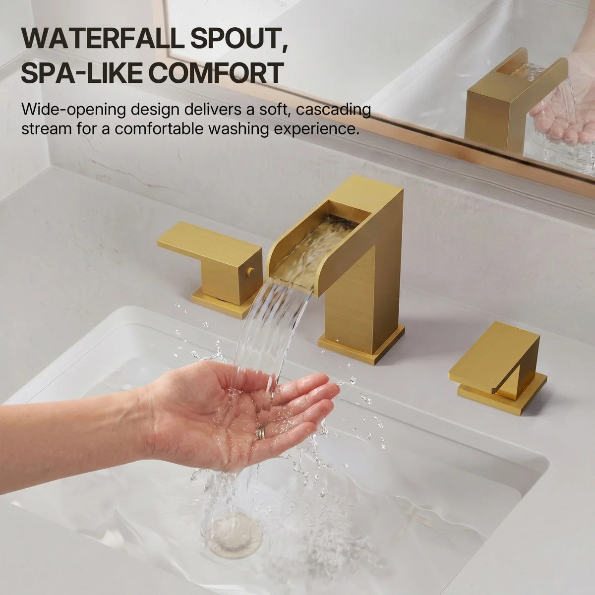 Widespread Bathroom Faucet 3 Hole, 2-Handle Bathroom Sink Faucet with Drain Assembly LP022304-YS - Brushed Gold