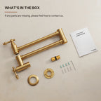 Brass Wall-Mount Pot Filler Kitchen Faucet with Swing Arms LP15W-CF - Brushed Gold