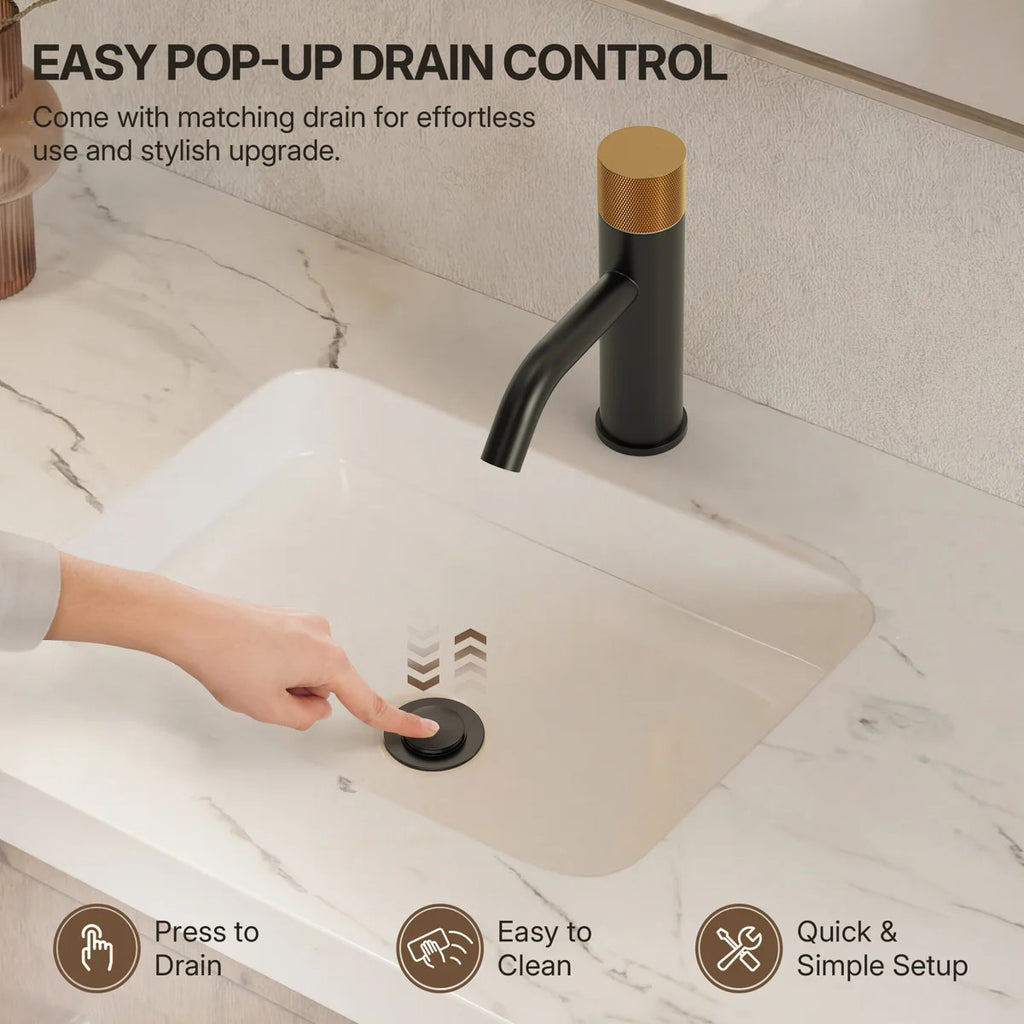 Single Hole Bathroom Faucet,Knob Single Handle Bathroom Sink Faucet with Drain Assembly LP0088-YS - Matte Black/Brushed Gold