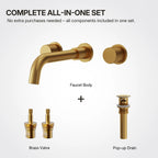 Wall Mounted Bathroom Faucet 3 Hole,2-Handle Bathroom Sink Faucet with Drain Assembly, Brushed Gold LP020103-YS - Brushed Gold