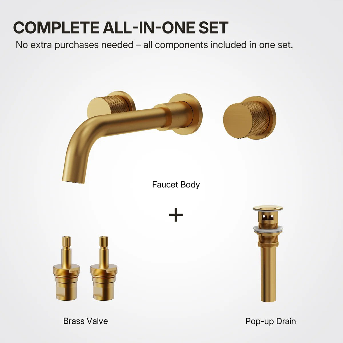 Wall Mounted Bathroom Faucet 3 Hole,2-Handle Bathroom Sink Faucet with Drain Assembly, Brushed Gold LP020103-YS - Brushed Gold