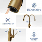 Dual-Function Single-Handle Pull-Down Kitchen Faucet with 360 Degree Swivel Spout LP0412-CF - Brushed Gold