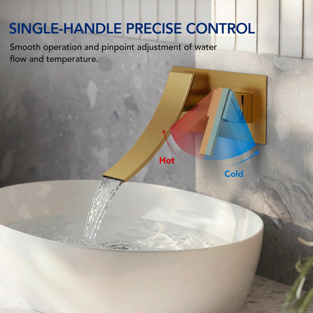 Wall Mounted Bathroom Faucet, Single-handle Bathroom Sink Faucet with Drain Assembly LP12234-CF - Brushed Gold