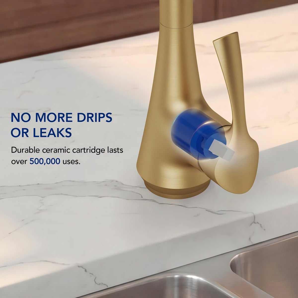 Pull Down Kitchen Sink Faucet, Single Handle Kitchen Faucet with Swivel Spout LP0776-CF - Brushed Gold