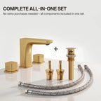 Widespread Bathroom Faucet 3 Hole, 2-handle Bathroom Sink Faucet with Drain Assembly LP088903-CF - Brushed Gold