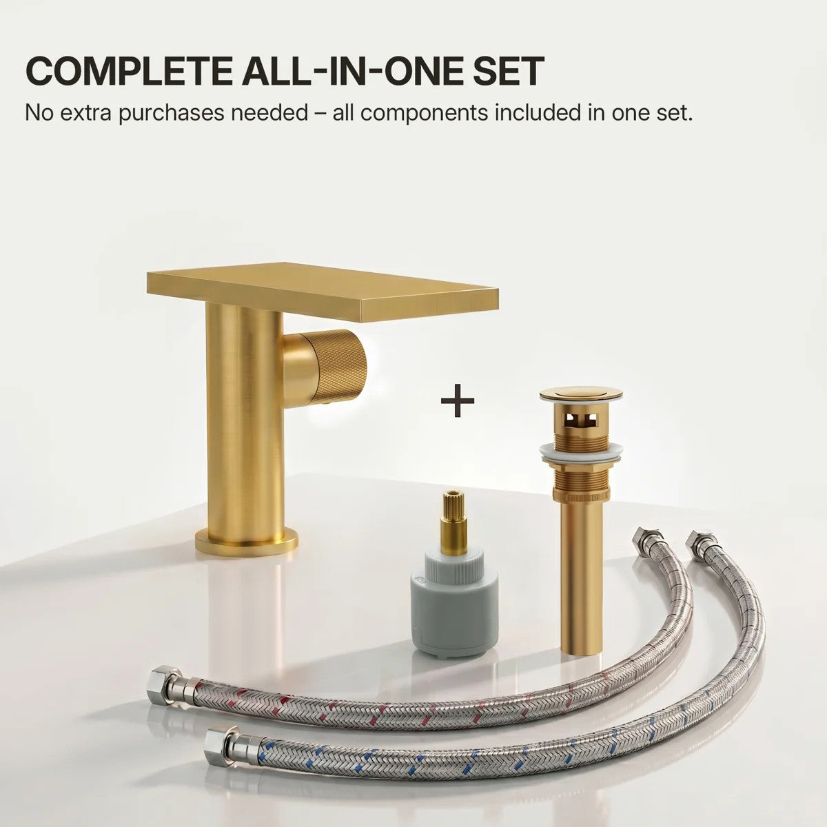 Single Hole Bathroom Faucet, Single-Handle Waterfall Sink Faucet with Drain Assembly LP023-YS - Brushed Gold