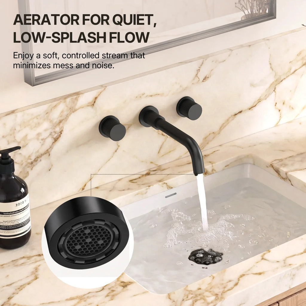Wall Mounted Bathroom Faucet 3 Hole,2-Handle Bathroom Sink Faucet with Drain Assembly, Matte Black LP01019883-YS - Matte Black
