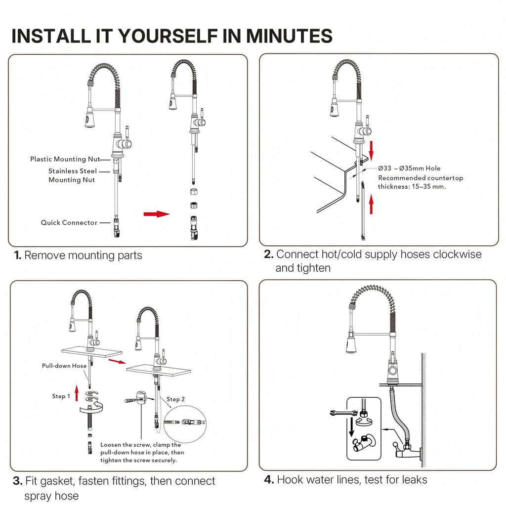 Commercial Style Dual Function Single Handle Pull Down Kitchen Faucet LP00303-YS - Stainless Steel