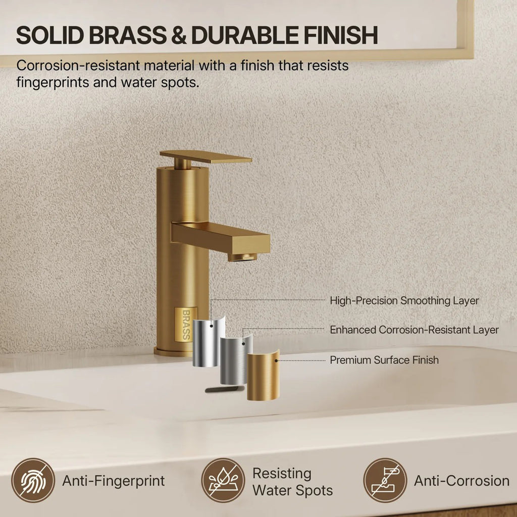 Single Hole Bathroom Faucet, Single Handle Bathroom Sink Faucet with Drain Assembly LP011235-YS - Brushed Gold