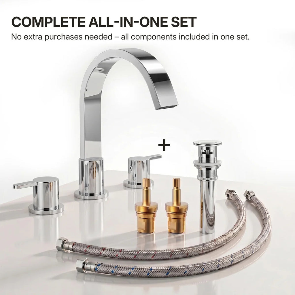 Widespread Bathroom Faucet 3 Hole, 2-Handle Bathroom Sink Faucet with Drain Assembly LP66138-YS - Chrome
