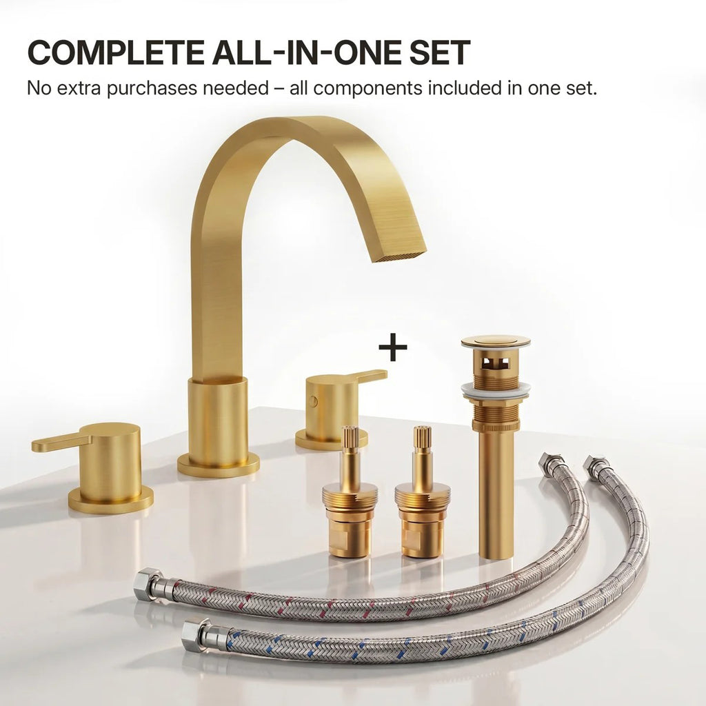 Widespread Bathroom Faucet 3 Hole, 2-handle Bathroom Sink Faucet with Drain Assembly LP00503-YS - Brushed Gold