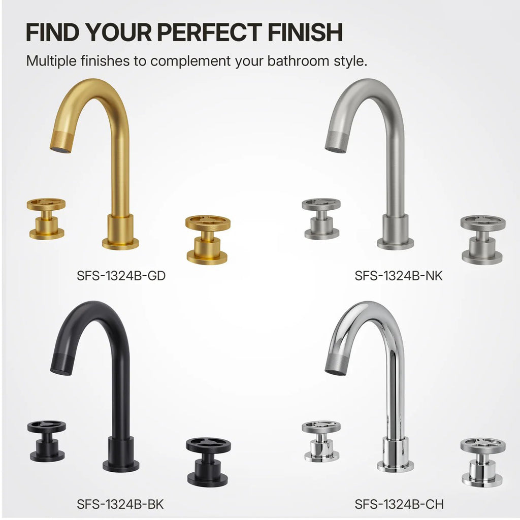 Widespread 3-Hole Bathroom Sink Faucet, 2-Handle Faucet with Wheel Knob Handles and Drain Assembly LP08100-YS - Brushed Nickel