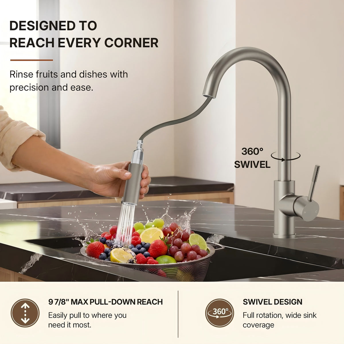 Dual Function Pull-Down Kitchen Faucet , Single Handle Sink Faucet LP0331229-CF - Brushed Nickel