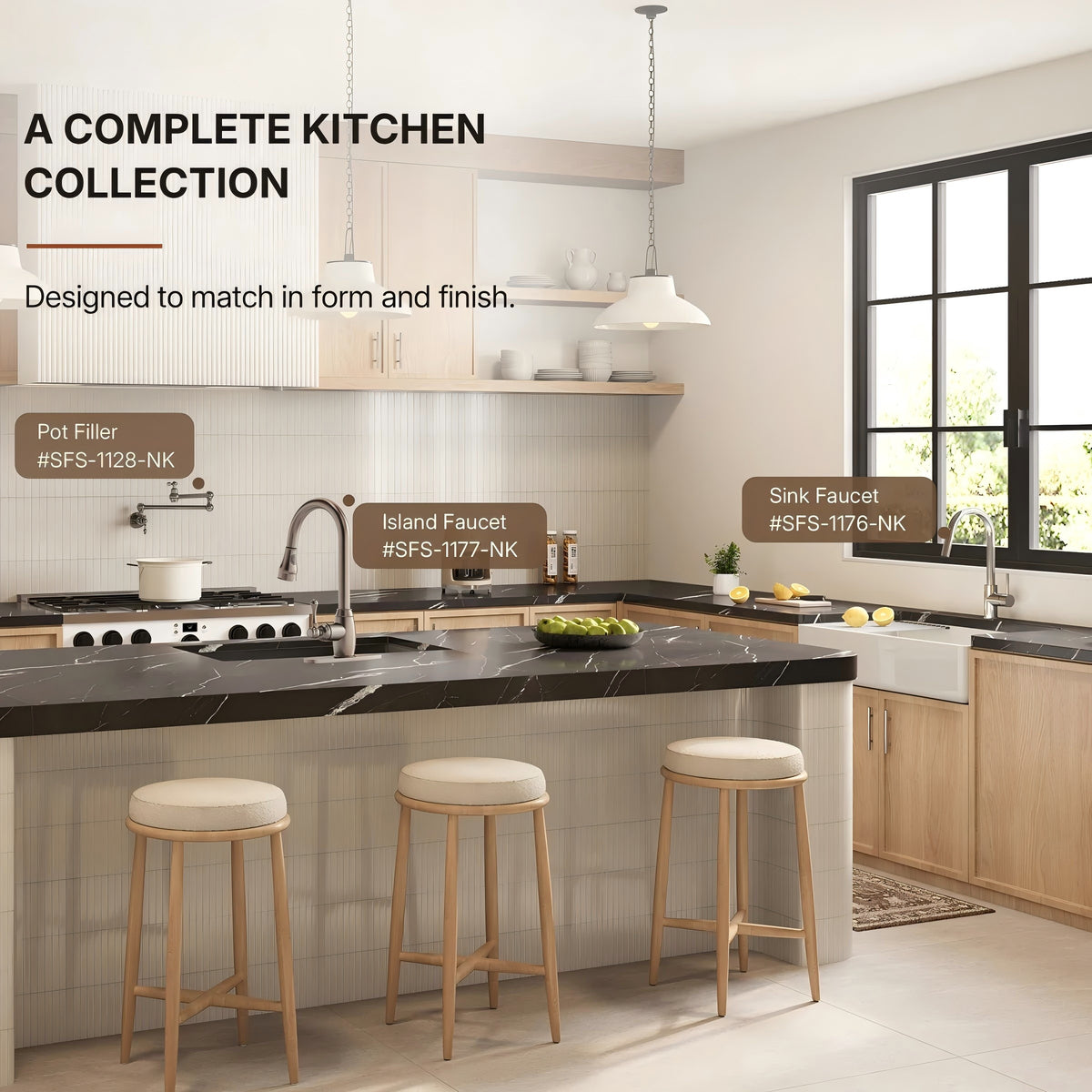 Dual-Function Single-Handle Pull-Down Kitchen Faucet with Deck Plate LP08812-CF- Brushed Nickel