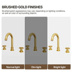 Widespread 3-Hole Bathroom Sink Faucet, 2-Handle Faucet with Wheel Knob Handles and Drain Assembly LP0916-YS - Brushed Gold