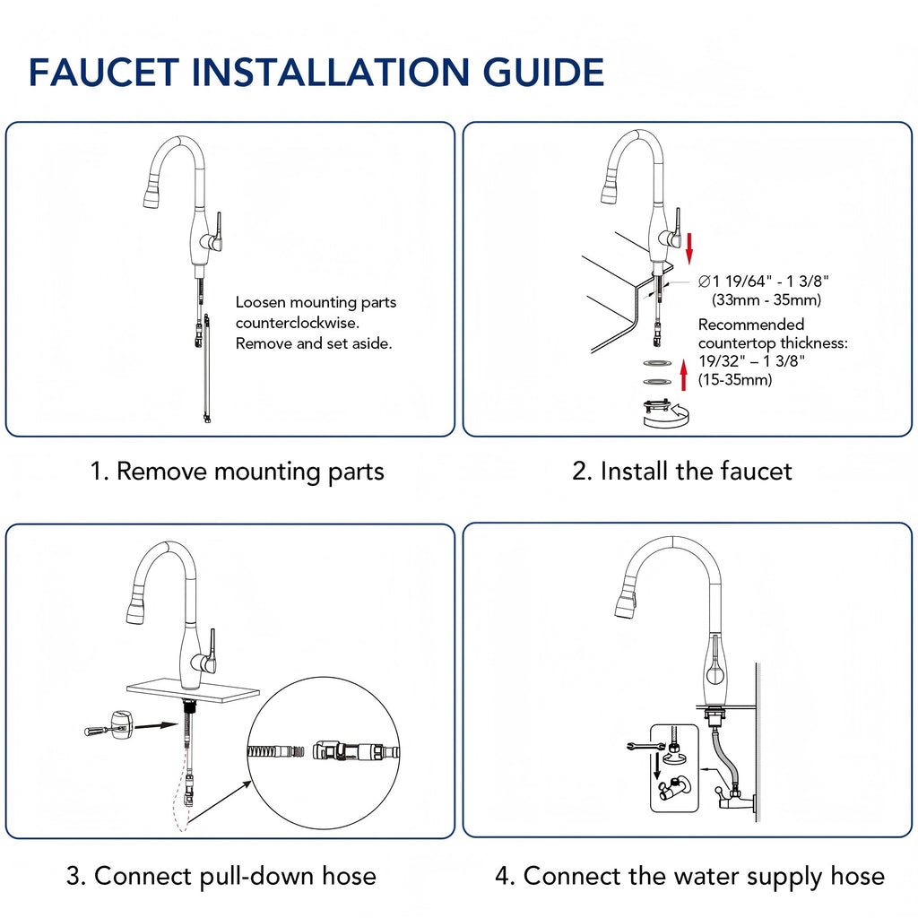 Dual-Function Single-Handle Pull-Down Kitchen Faucet with 360 Degree Swivel Spout LP0412-CF - Brushed Gold