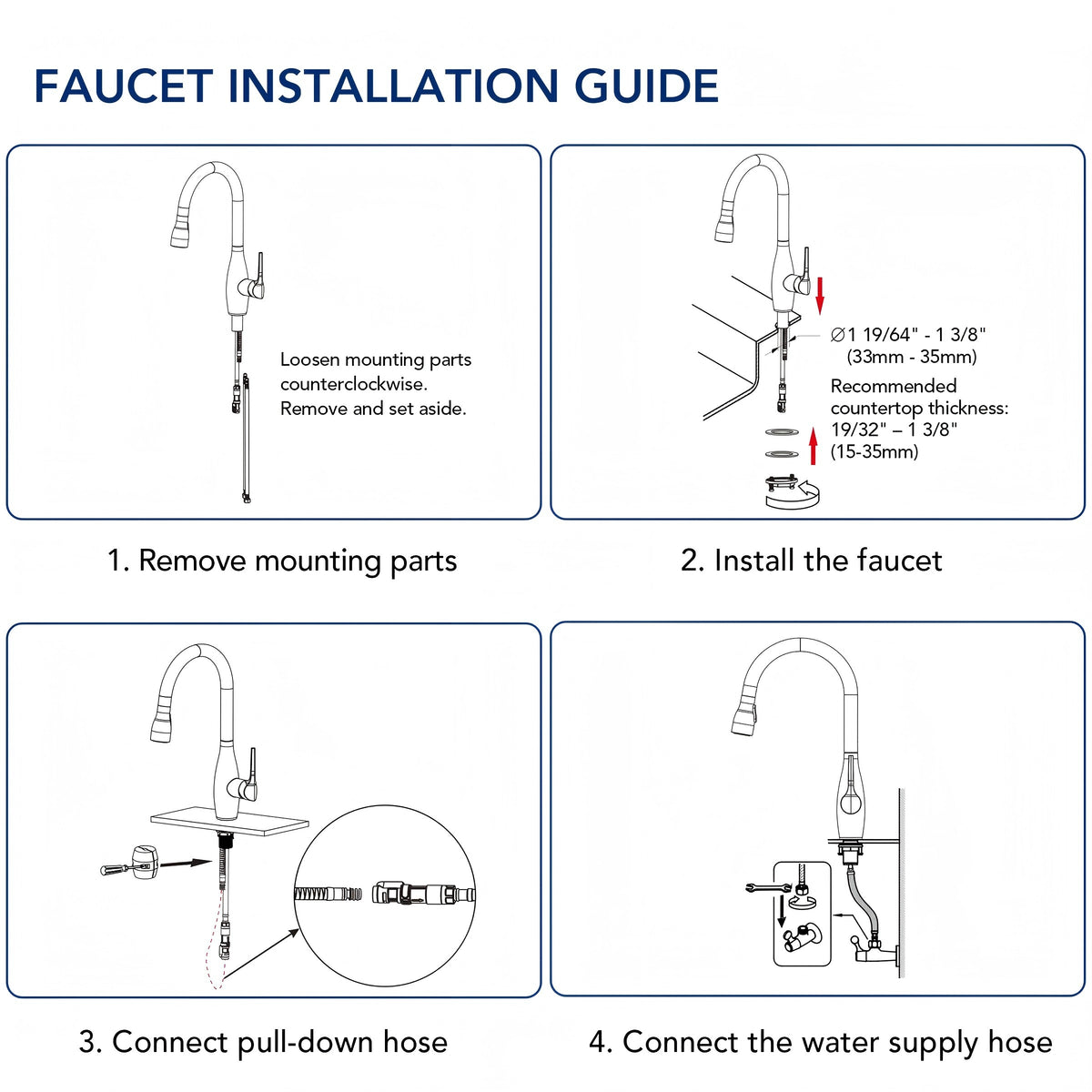 Dual-Function Single-Handle Pull-Down Kitchen Faucet with 360 Degree Swivel Spout LP0412-CF - Brushed Gold