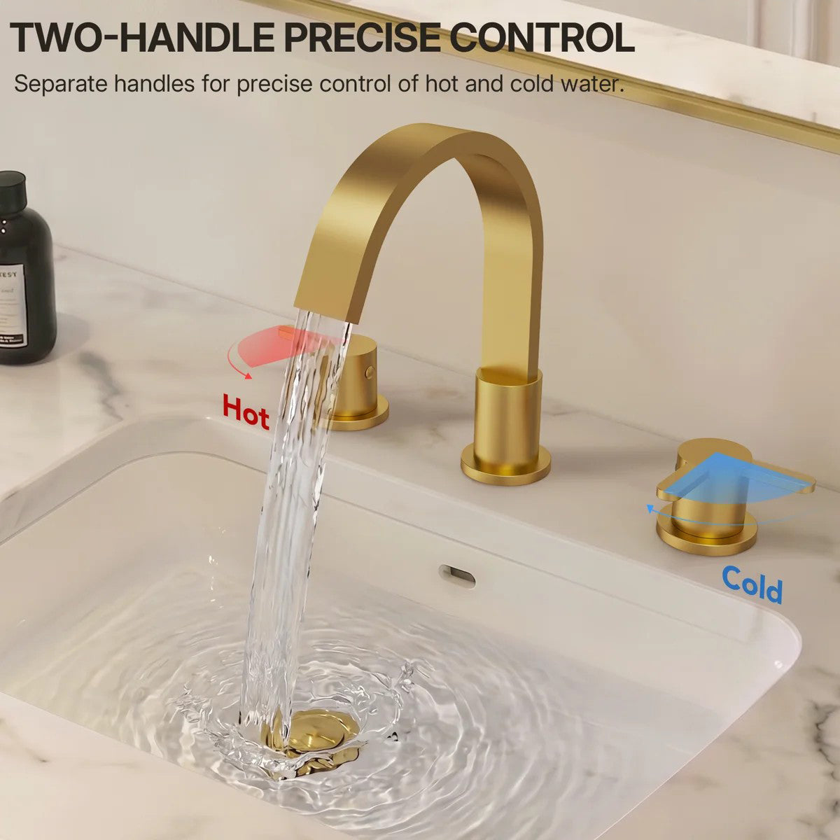 Widespread Bathroom Faucet 3 Hole, 2-handle Bathroom Sink Faucet with Drain Assembly LP00503-YS - Brushed Gold