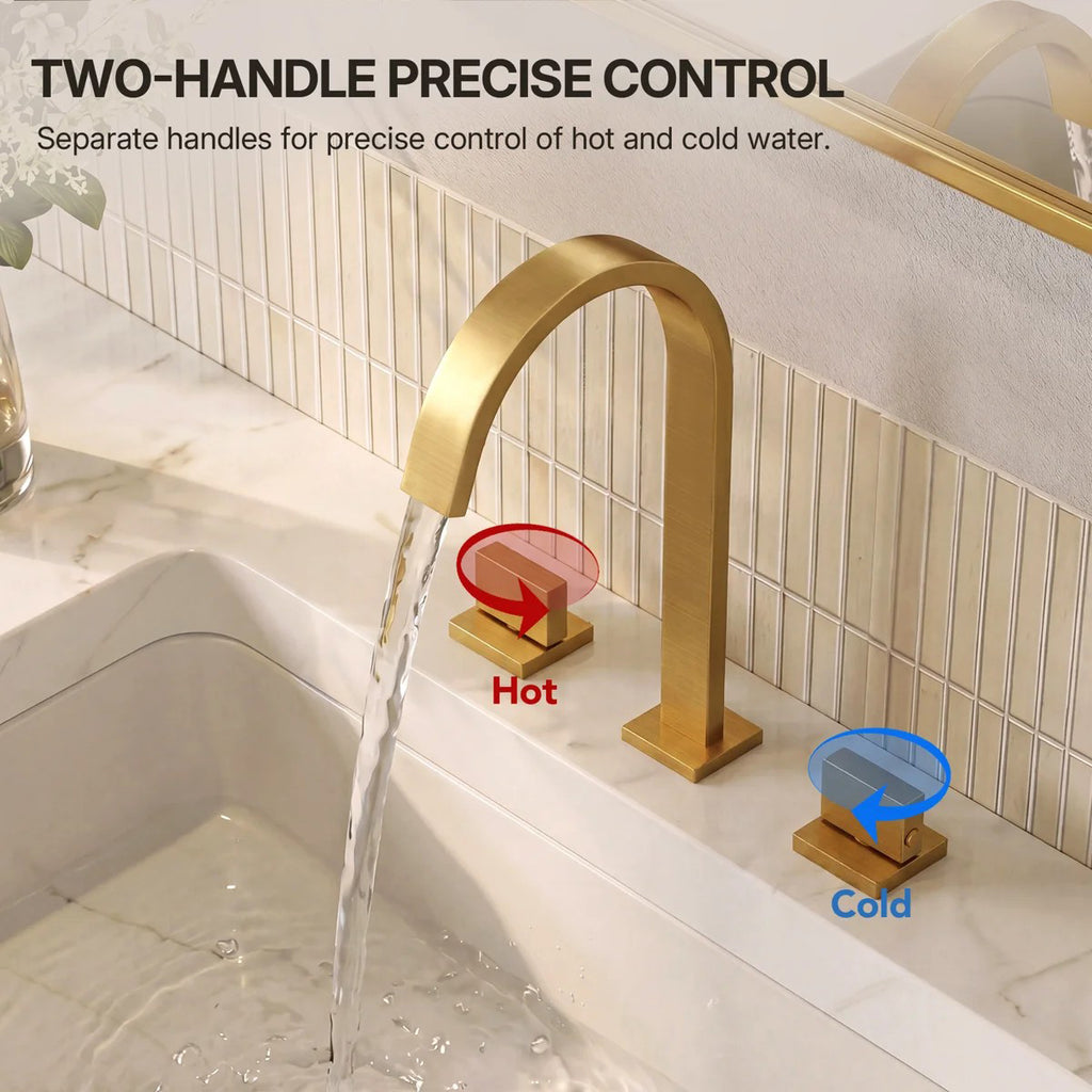 Widespread Bathroom Faucet 3 Hole, 2-handle Bathroom Sink Faucet with Drain Assembly LP0054568-YS - Brushed Gold