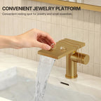 Single Hole Bathroom Faucet, Single-Handle Waterfall Sink Faucet with Drain Assembly LP023-YS - Brushed Gold
