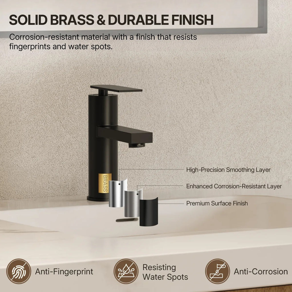 Single Hole Bathroom Faucet, Single Handle Bathroom Sink Faucet with Drain Assembly LP090081-YS - Matte Black