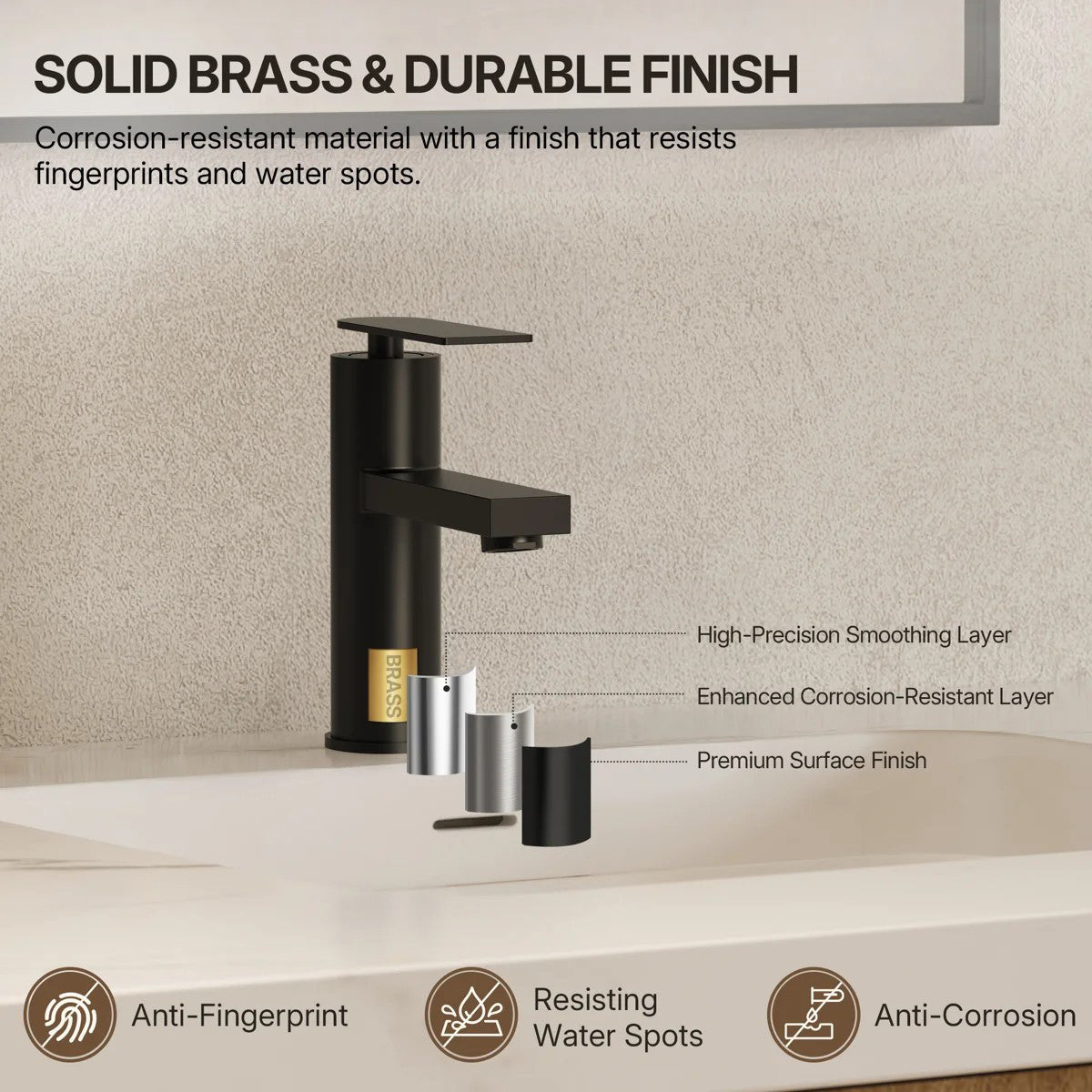 Single Hole Bathroom Faucet, Single Handle Bathroom Sink Faucet with Drain Assembly LP090081-YS - Matte Black