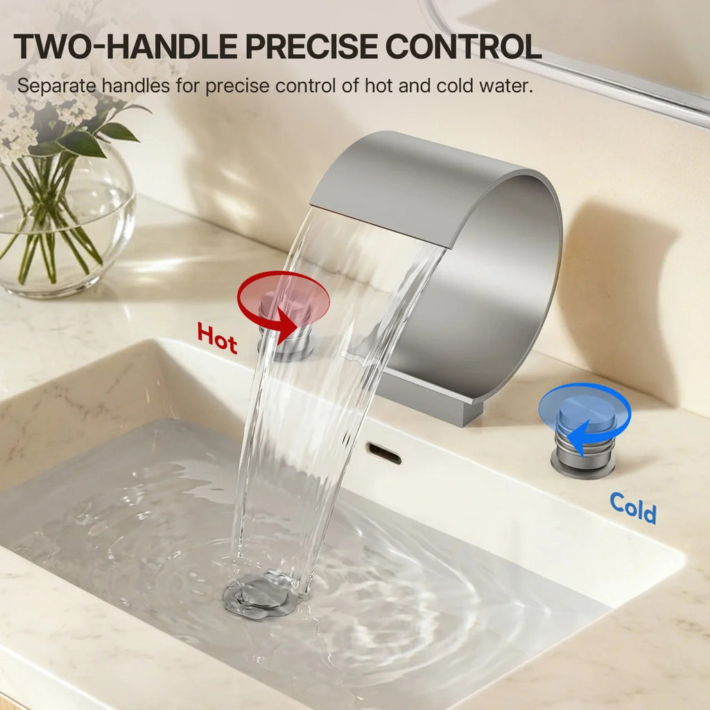 Widespread Bathroom Faucet 3 Hole, 2-handle Bathroom Sink Faucet with Drain Assembly LP44501-YS - Brushed Nickel