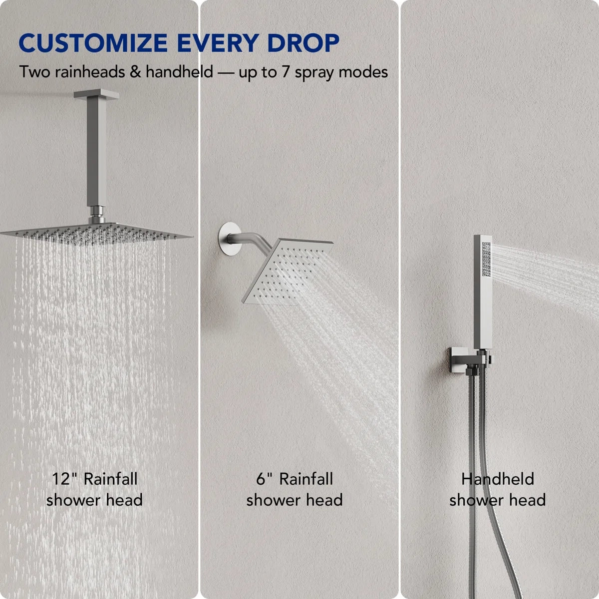 Ceiling Mount 12" High-Pressure Rainfall Shower Faucet, Dual Rainfall Shower Head System with Thermostatic Valve LP098-LY - Brushed Nickel