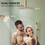 Ceiling Mount 12" High-Pressure Rainfall Shower Faucet, Dual Rainfall Shower Head System with Thermostatic Valve LP0901-LY - Rose Gold