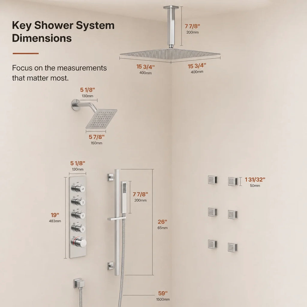 Ceiling Mount 16" High-Pressure Rainfall Shower Faucet, Dual Rainfall Shower Head System with Thermostatic Valve SFS-1031-CH16 - Chrome