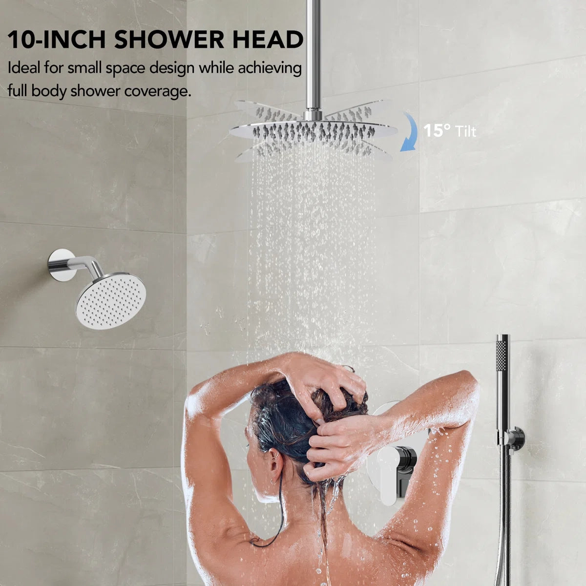 Ceiling Mount High-Pressure Rainfall Shower Faucet, Dual Showerheads System with Rough-in Valve, Handheld Shower LP03101-LY - Chrome