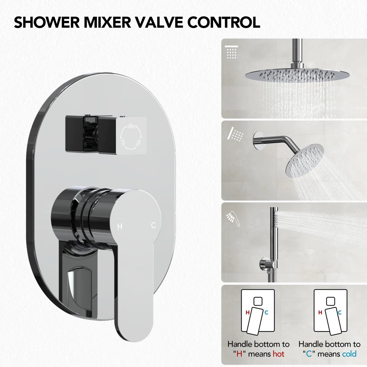 Ceiling Mount High-Pressure Rainfall Shower Faucet, Dual Showerheads System with Rough-in Valve, Handheld Shower LP03101-LY - Chrome
