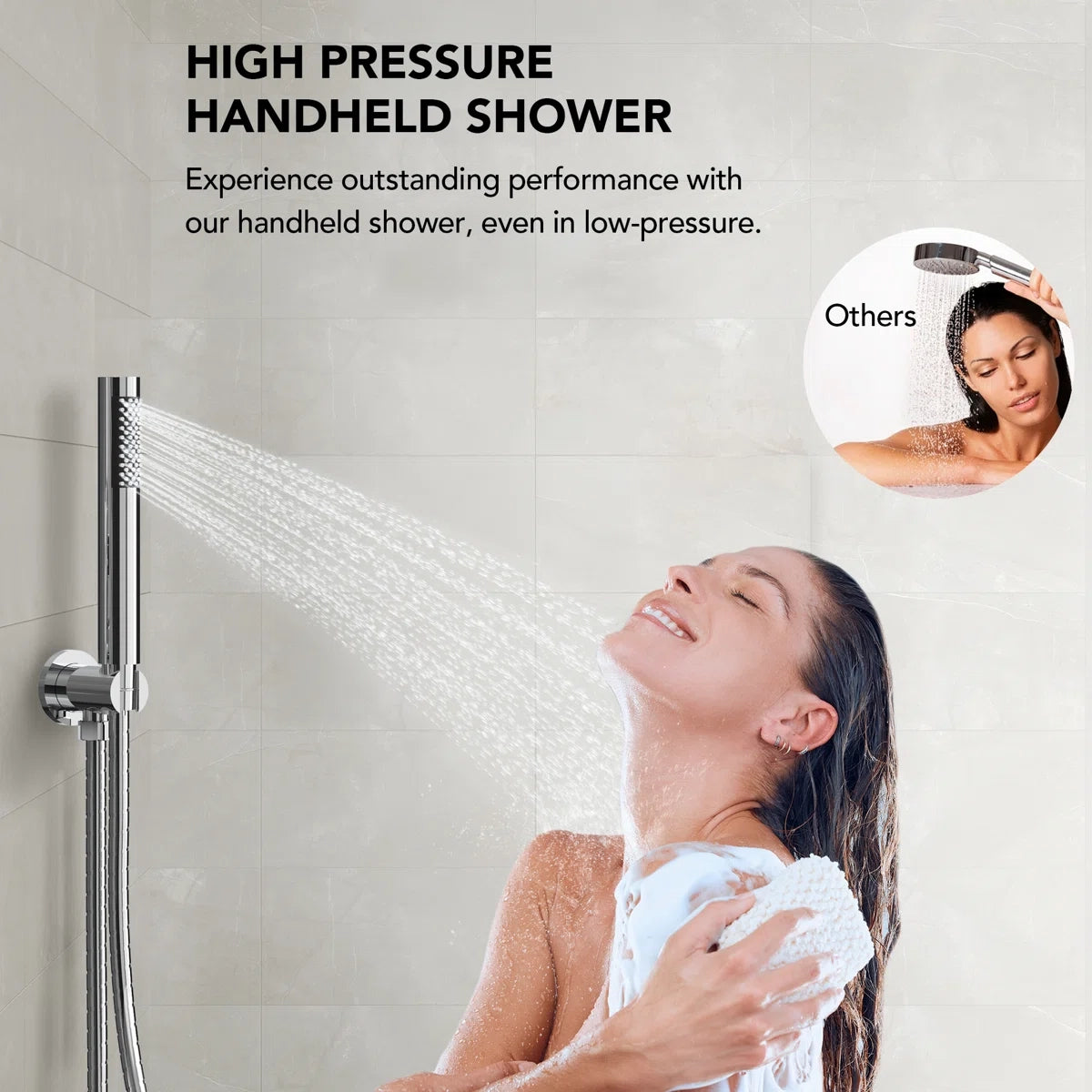 Ceiling Mount High-Pressure Rainfall Shower Faucet, Dual Showerheads System with Rough-in Valve, Handheld Shower LP03101-LY - Chrome