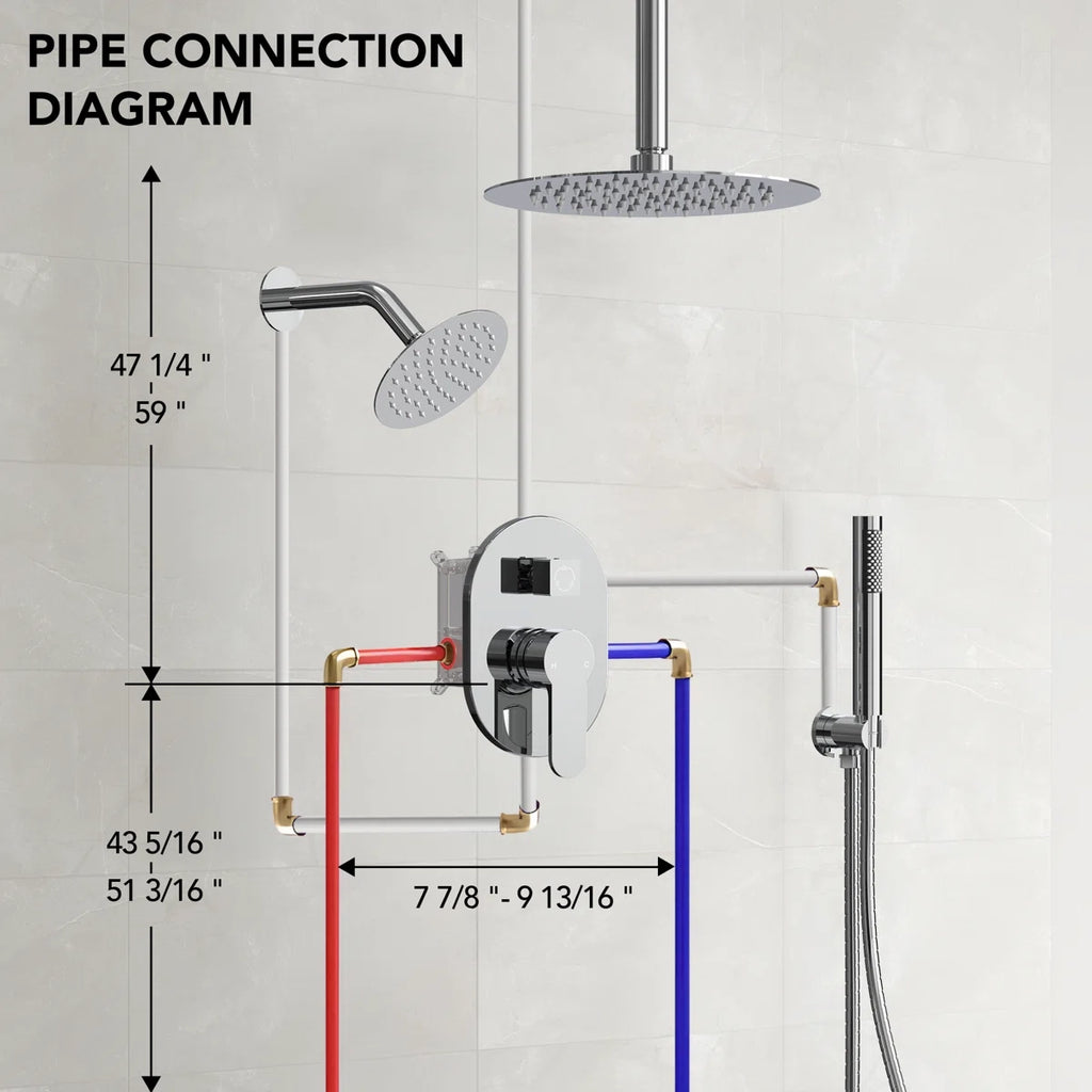 Ceiling Mount High-Pressure Rainfall Shower Faucet, Dual Showerheads System with Rough-in Valve, Handheld Shower LP03101-LY - Chrome