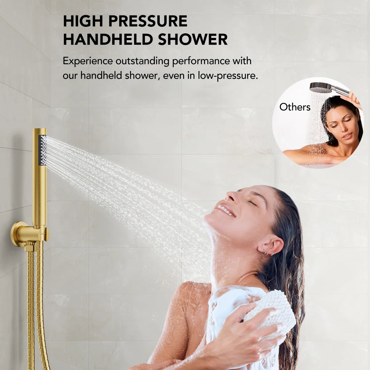 Ceiling Mount High-Pressure Rainfall Shower Faucet, Dual Showerheads System with Rough-in Valve, Handheld Shower LP07712-LY - Brushed Gold