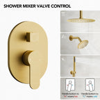 Ceiling Mount High-Pressure Rainfall Shower Faucet, Dual Showerheads System with Rough-in Valve, Handheld Shower LP07712-LY - Brushed Gold