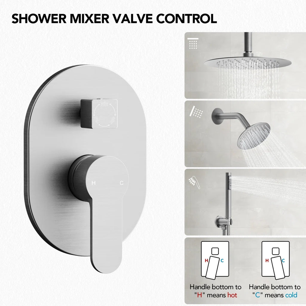 Ceiling Mount High-Pressure Rainfall Shower Faucet, Dual Showerheads System with Rough-in Valve, Handheld Shower LP06610-LY- Brushed Nickel