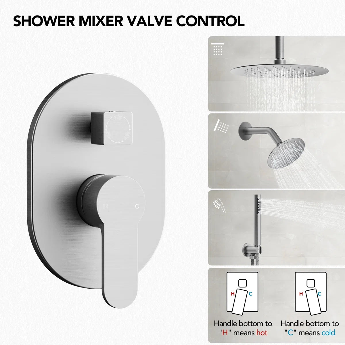 Ceiling Mount High-Pressure Rainfall Shower Faucet, Dual Showerheads System with Rough-in Valve, Handheld Shower LP06610-LY- Brushed Nickel