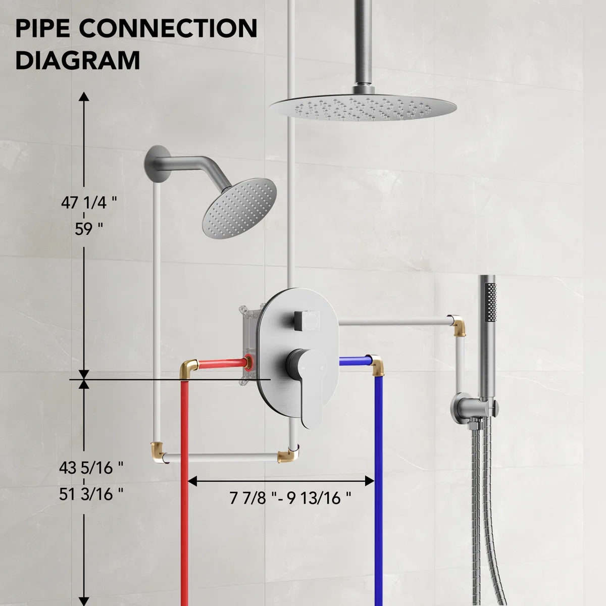 Ceiling Mount High-Pressure Rainfall Shower Faucet, Dual Showerheads System with Rough-in Valve, Handheld Shower LP06610-LY- Brushed Nickel
