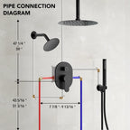 Ceiling Mount High-Pressure Rainfall Shower Faucet, Dual Showerheads System with Rough-in Valve, Handheld Shower LP004-LY - Matte Black