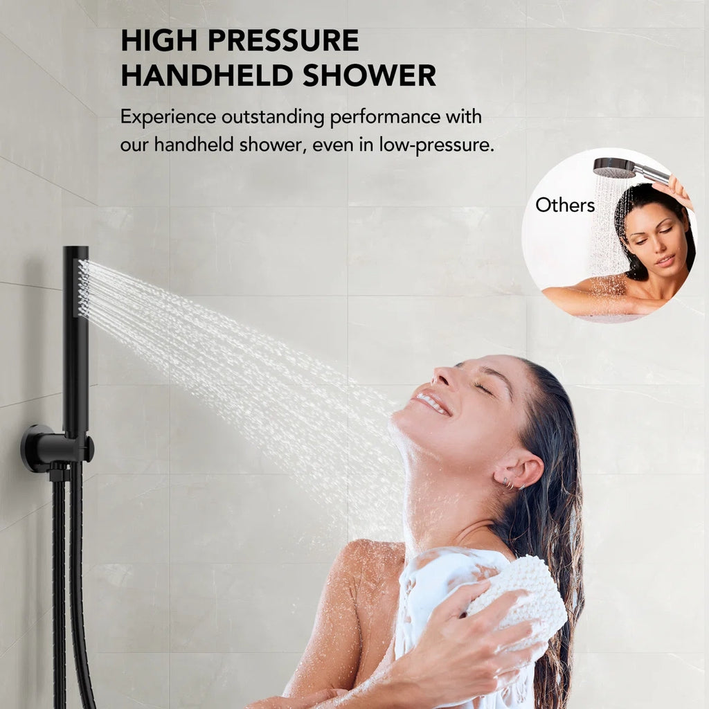 Ceiling Mount High-Pressure Rainfall Shower Faucet, Dual Showerheads System with Rough-in Valve, Handheld Shower LP004-LY - Matte Black