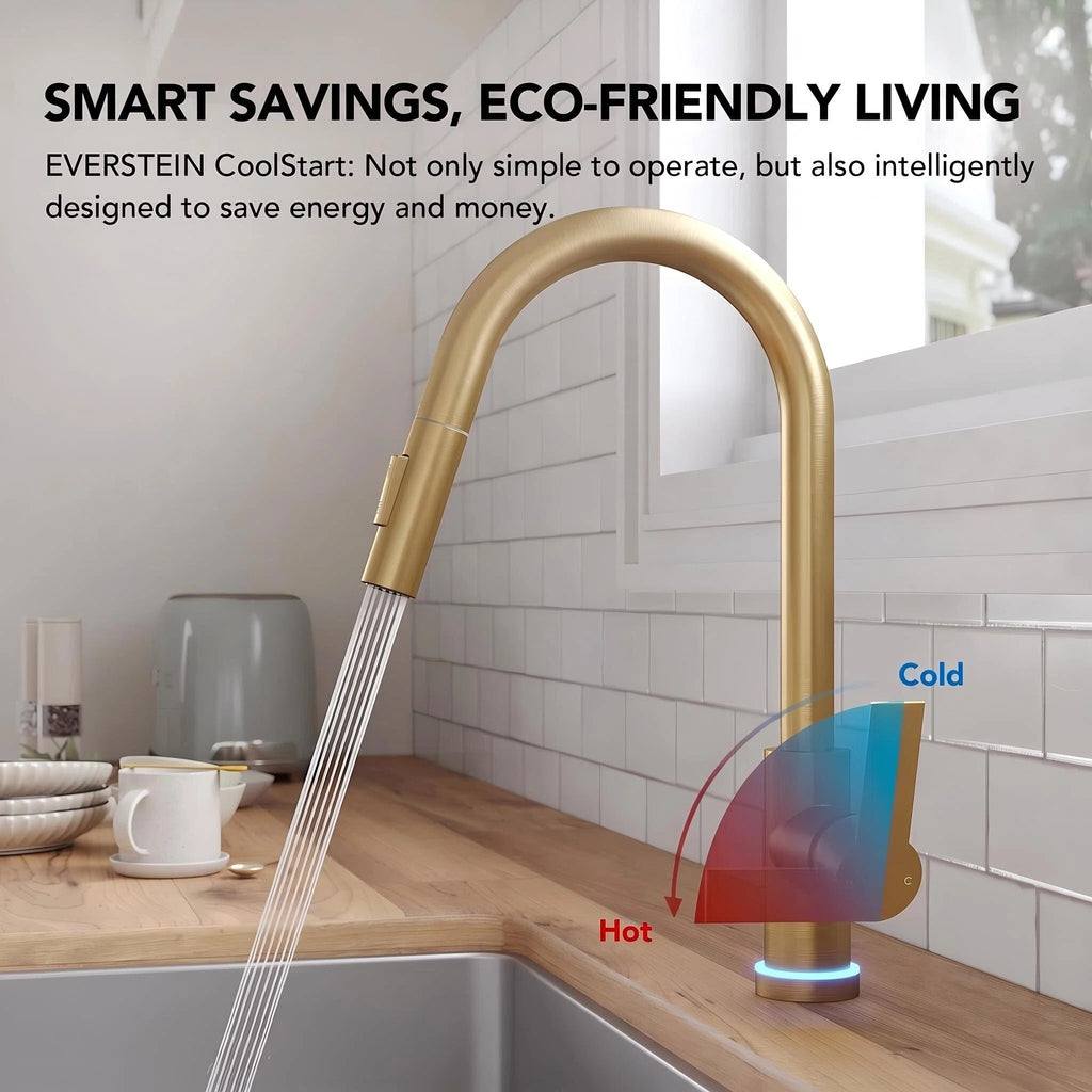 Pull Down Sprayer Kitchen Sink Faucet, Single Handle Kitchen Faucet with LED Light Base LP330088-CF- Brushed Gold