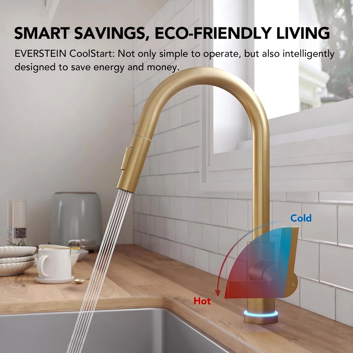 Pull Down Sprayer Kitchen Sink Faucet, Single Handle Kitchen Faucet with LED Light Base LP330088-CF- Brushed Gold